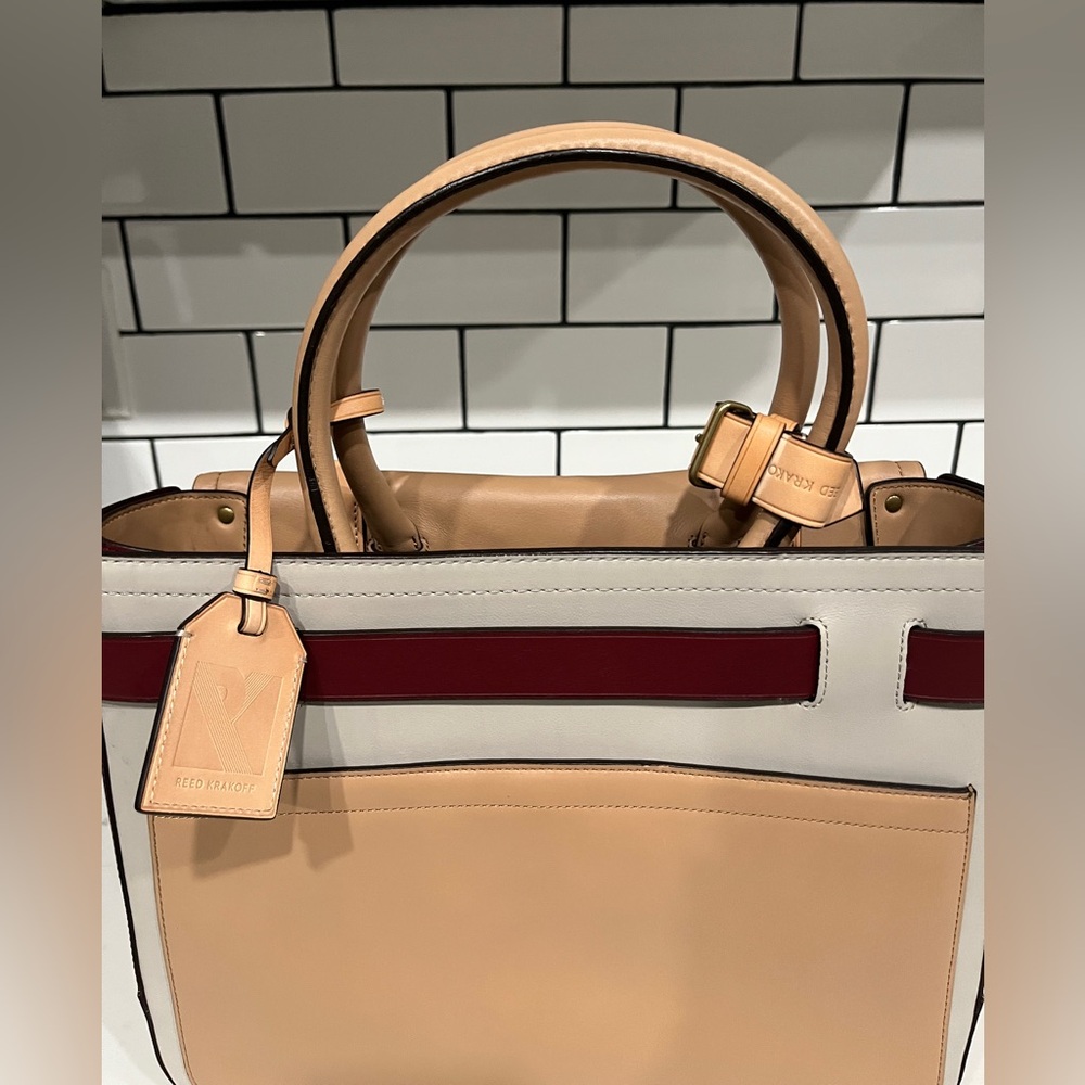 Reed Krakoff Tan and Burgundy Boxer Tote Bag - Picture 3 of 8